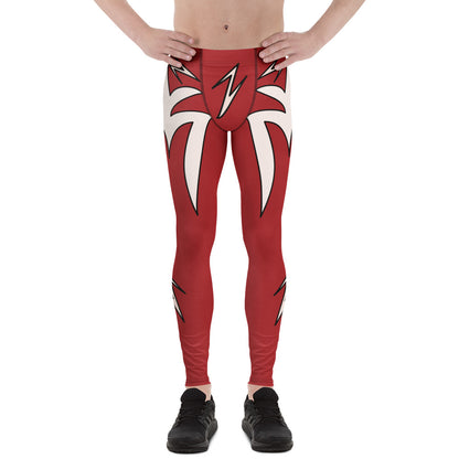 Retro lightning bolt men’s wrestling leggings with white strike panels