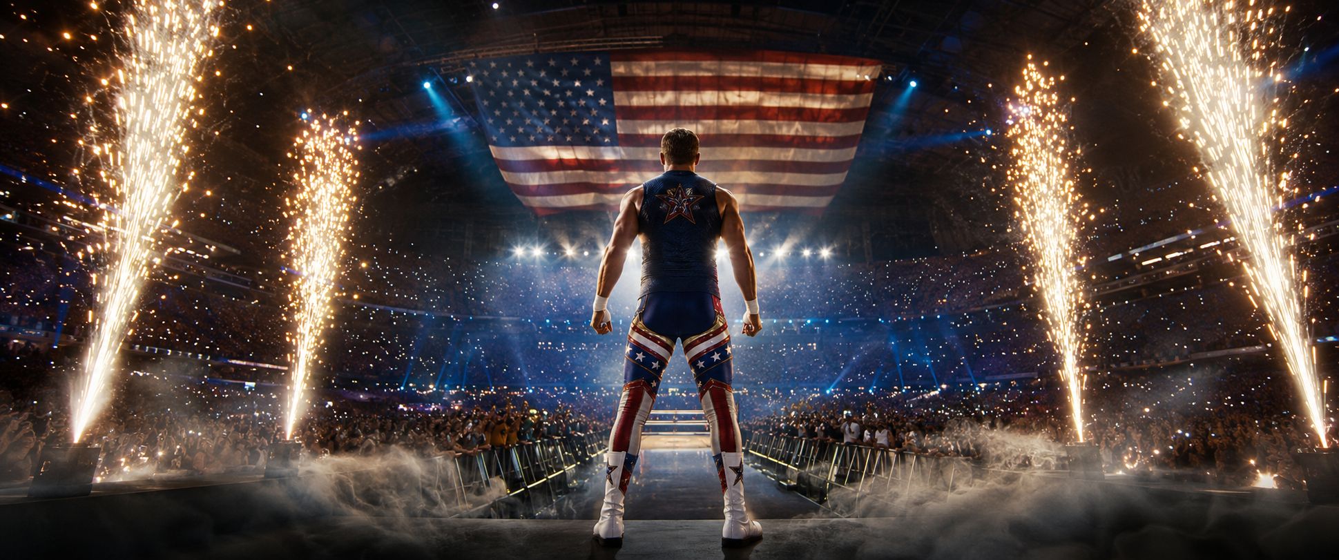 American hero wrestler. Pyro. Patriotic. Proud.
