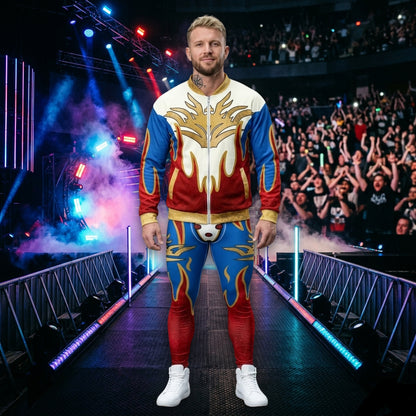 Patriotic hero flame bomber jacket matching wrestling-style leggings set