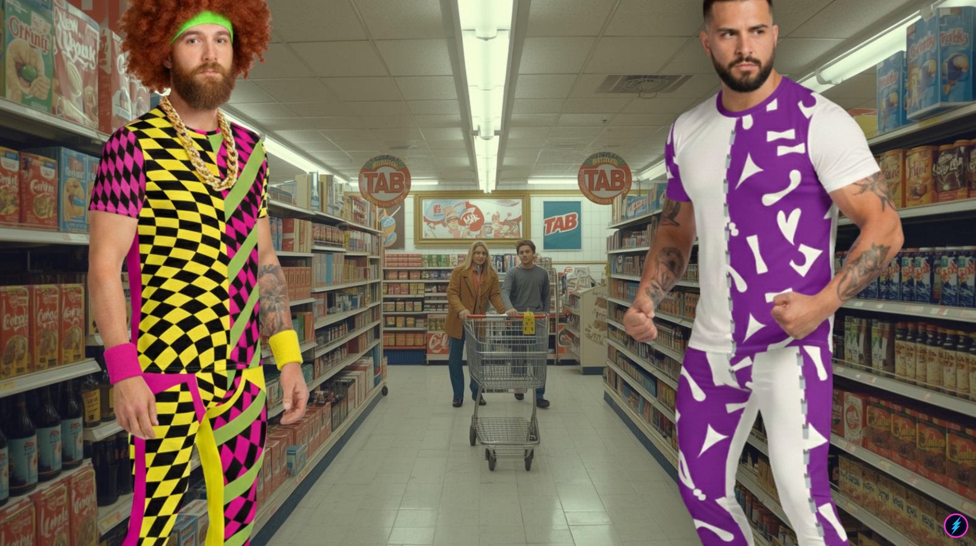 Homepage-Hero: Auffällige, vom Wrestling inspirierte Cosplay-Leggings und Sportbekleidung in leuchtenden Farben.