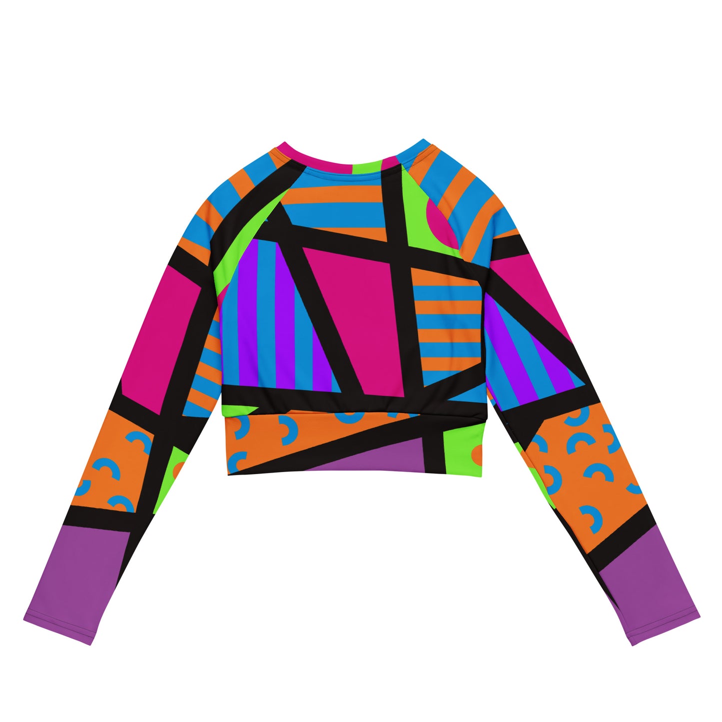 Long sleeve Harajuku crop top in colourful Memphis pattern – BillingtonPix activewear