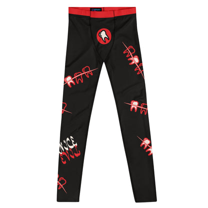 Black men's leggings with red teeth graphic print, front view flat lay - BillingtonPix