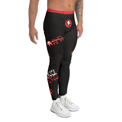 Black men's leggings with red teeth graphic print, right side flat lay - BillingtonPix