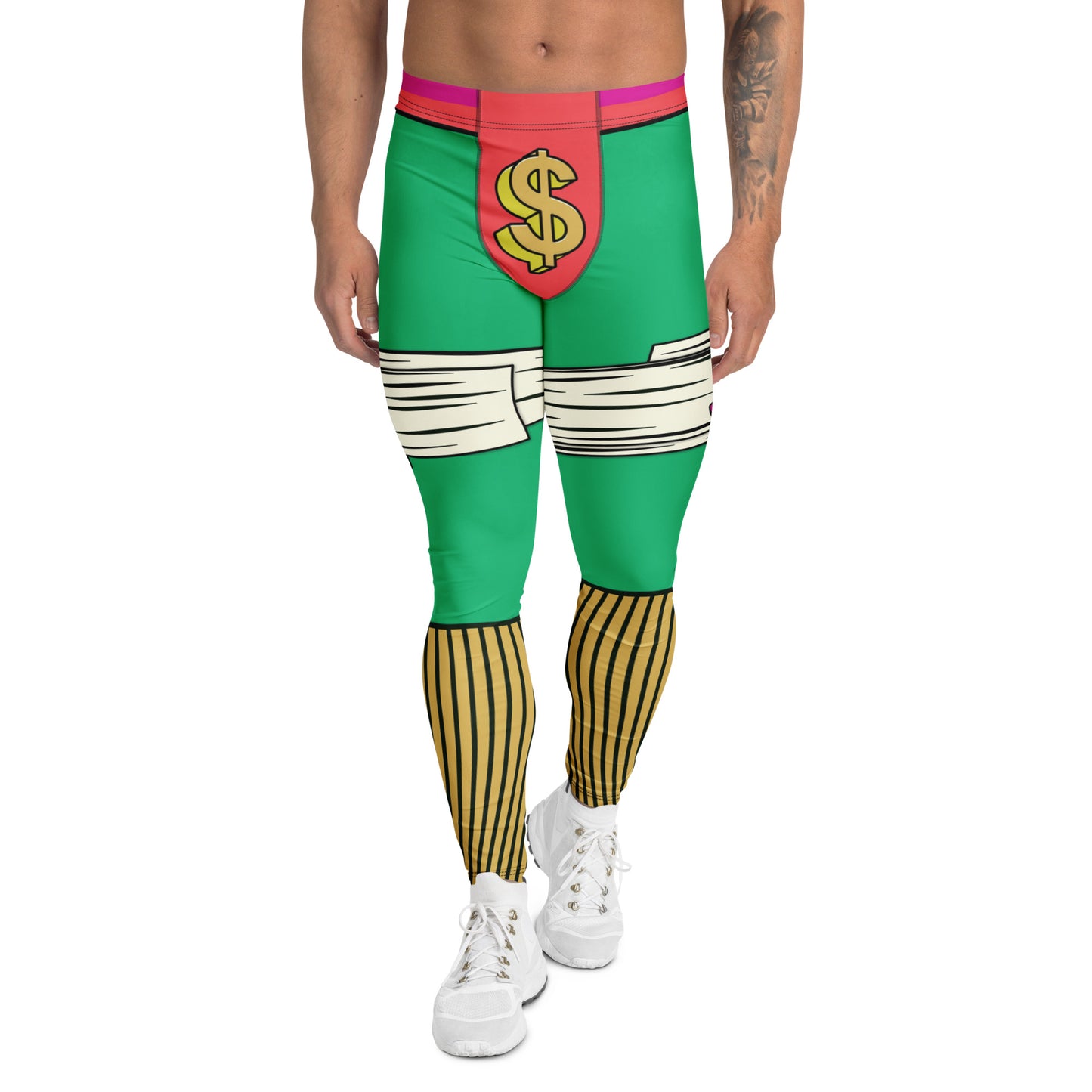Green anime-style men’s leggings designed for wrestling and cosplay activewear