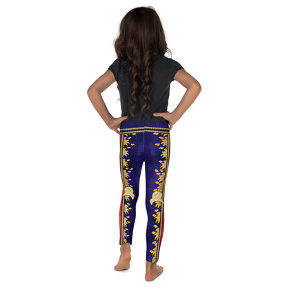 Navy, red and gold military eagle print kids wrestling leggings - back view - BillingtonPix