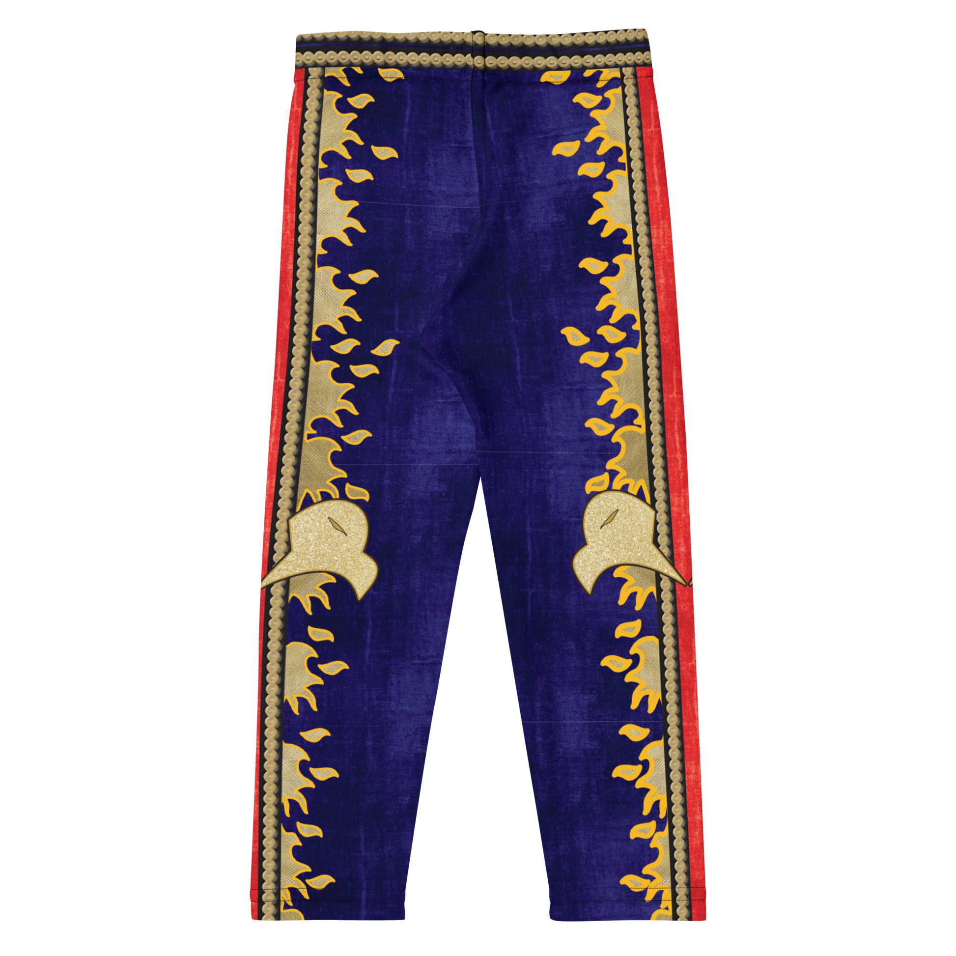 Navy, red and gold military eagle print kids wrestling leggings - back view - BillingtonPix