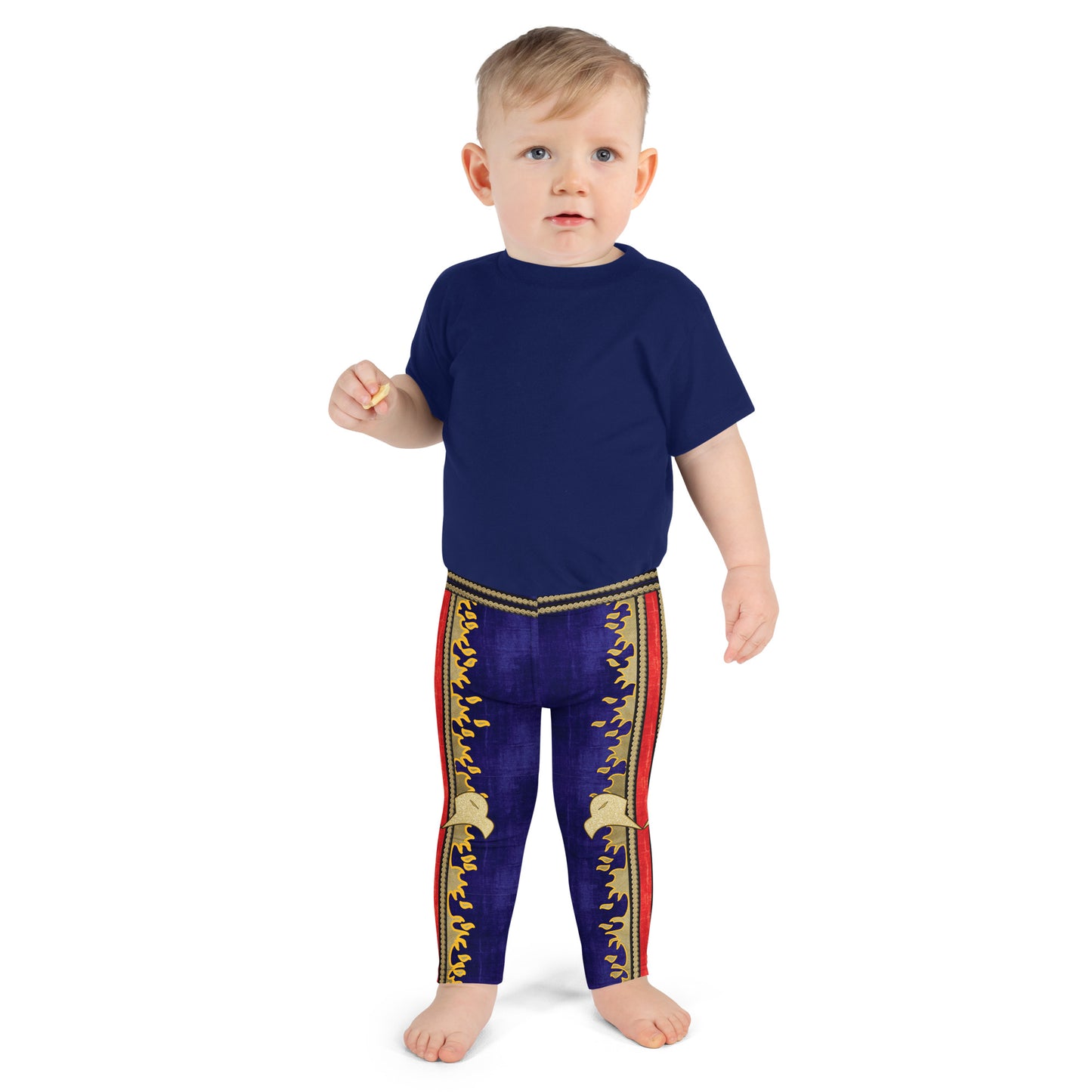 Navy, red and gold military eagle print kids wrestling leggings - front view - BillingtonPix