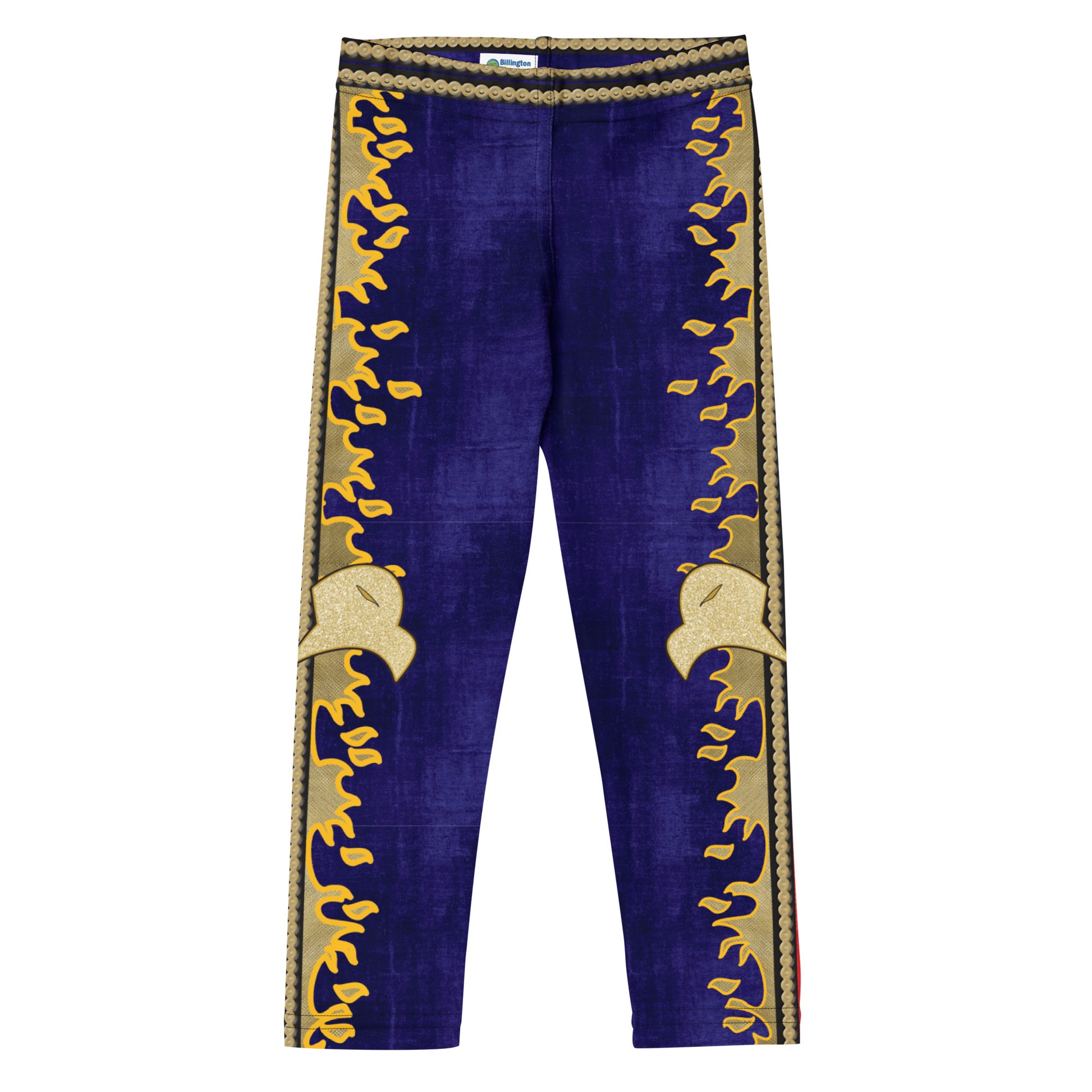 Navy, red and gold military eagle print kids wrestling leggings - front view - BillingtonPix