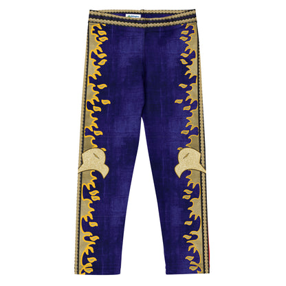 Navy, red and gold military eagle print kids wrestling leggings - front view - BillingtonPix