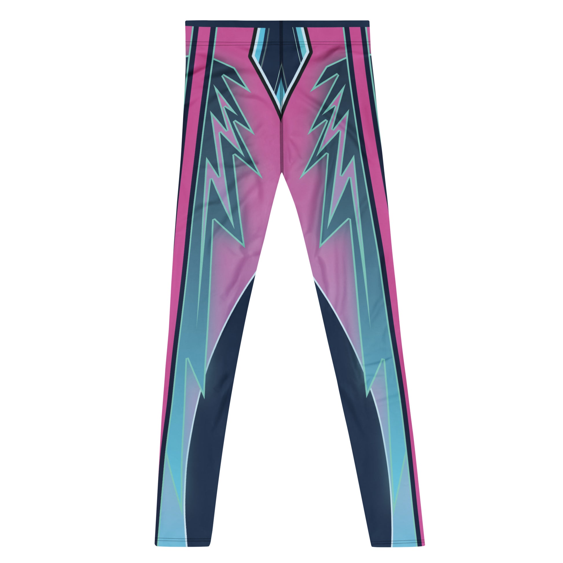 Flat lay back design showing teal and pink energy streak pattern.