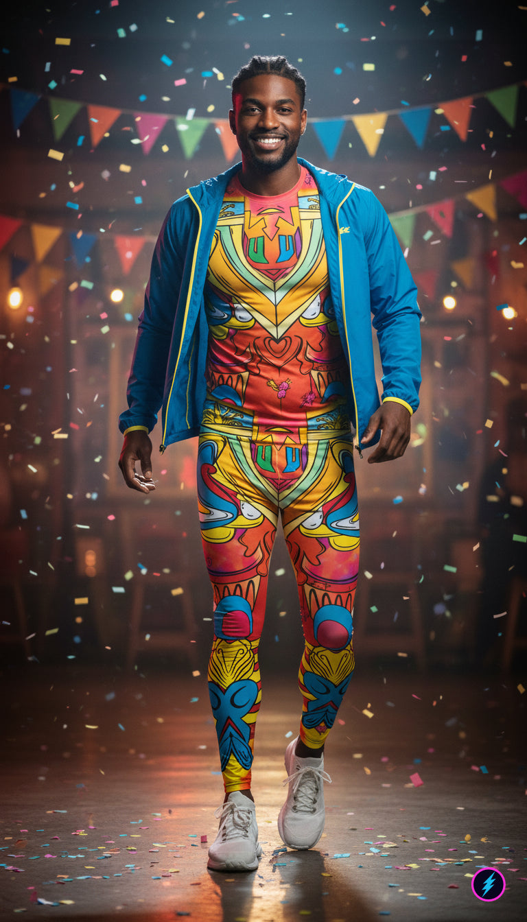 Psychedelic print festival meggings for men