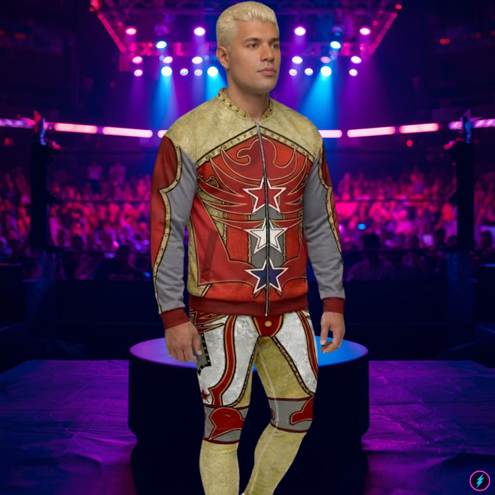 Mann trägt amerikanische Helden Pro-Wrestling-Tights während des Trainings