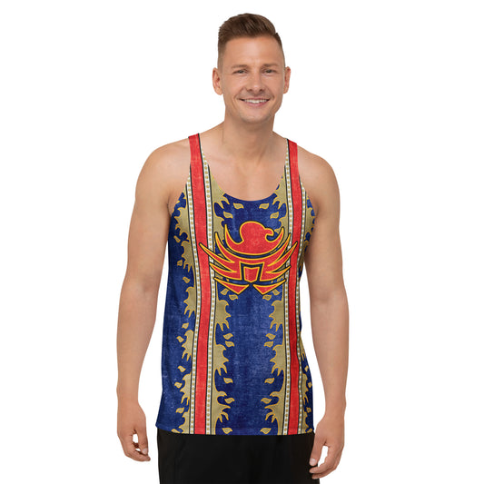 Men's retro american hero wrestling tank top with abstract american eagle design and faux velvet effect