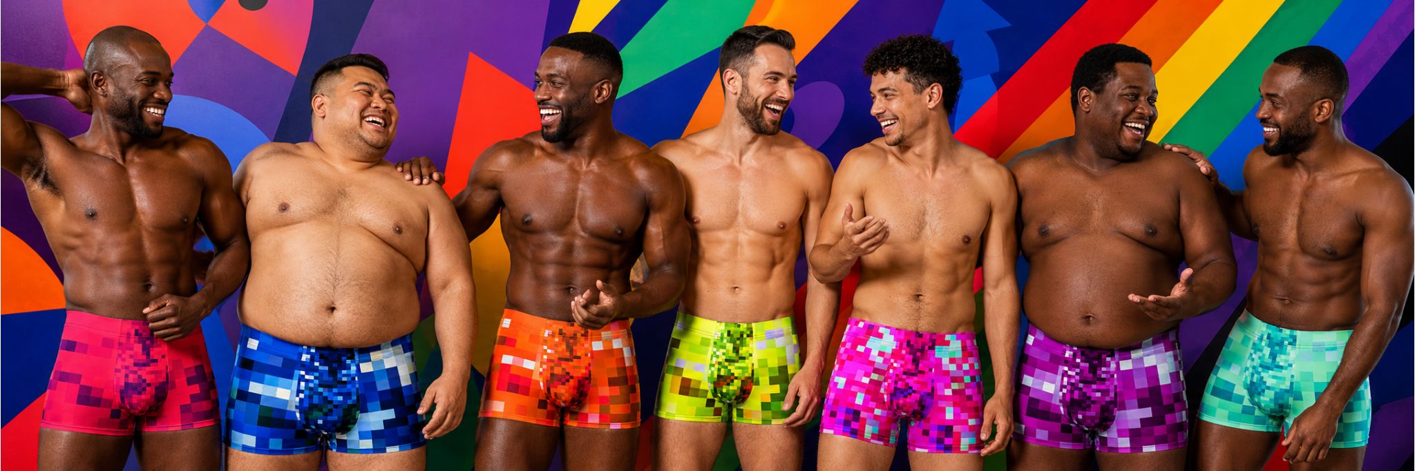 Hombres en calzoncillos bóxer con los colores del Orgullo LGBT+