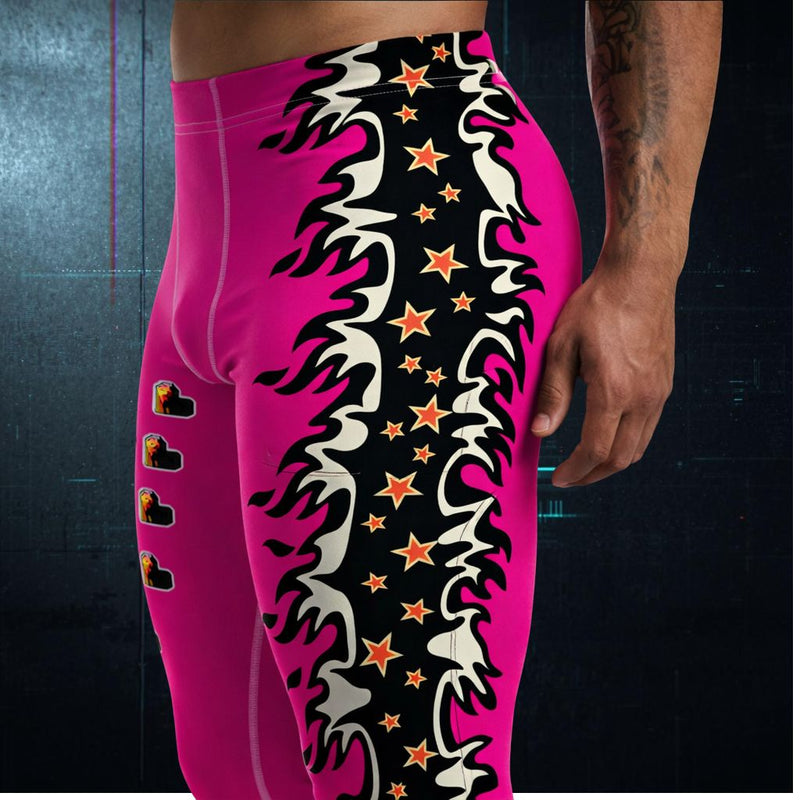 Pink Inferno wrestling tights - pink and black panel geometry