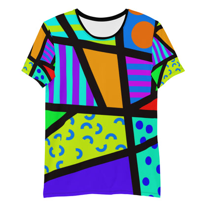 Front view of performance tee showing bold color blocks and clean athletic fit.