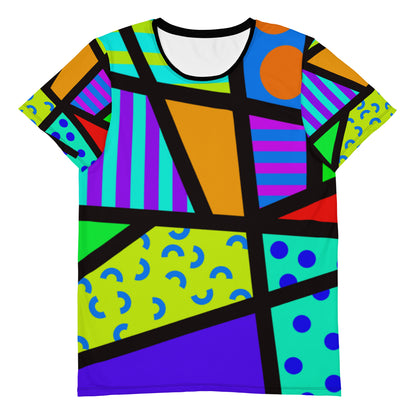 Front view of performance tee showing bold color blocks and clean athletic fit.