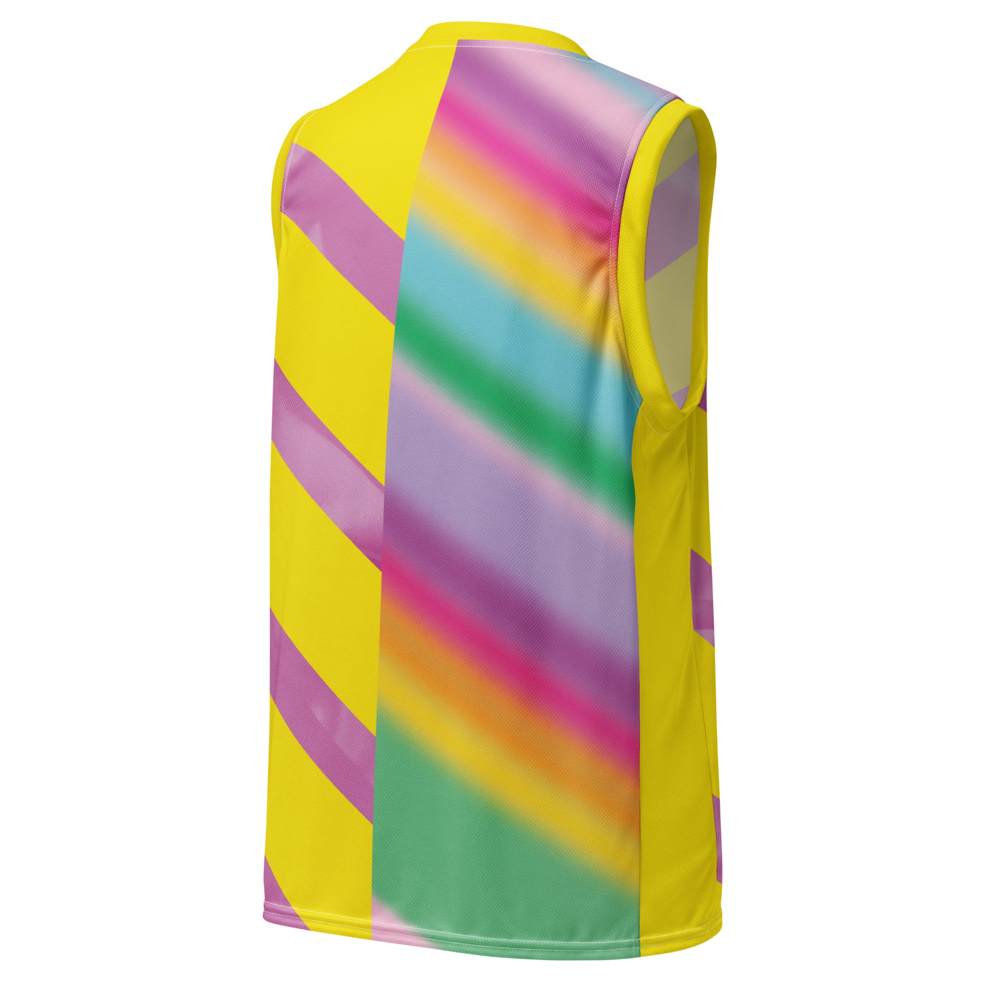 Sleeveless pastel rainbow men’s basketball jersey retro colour block pattern