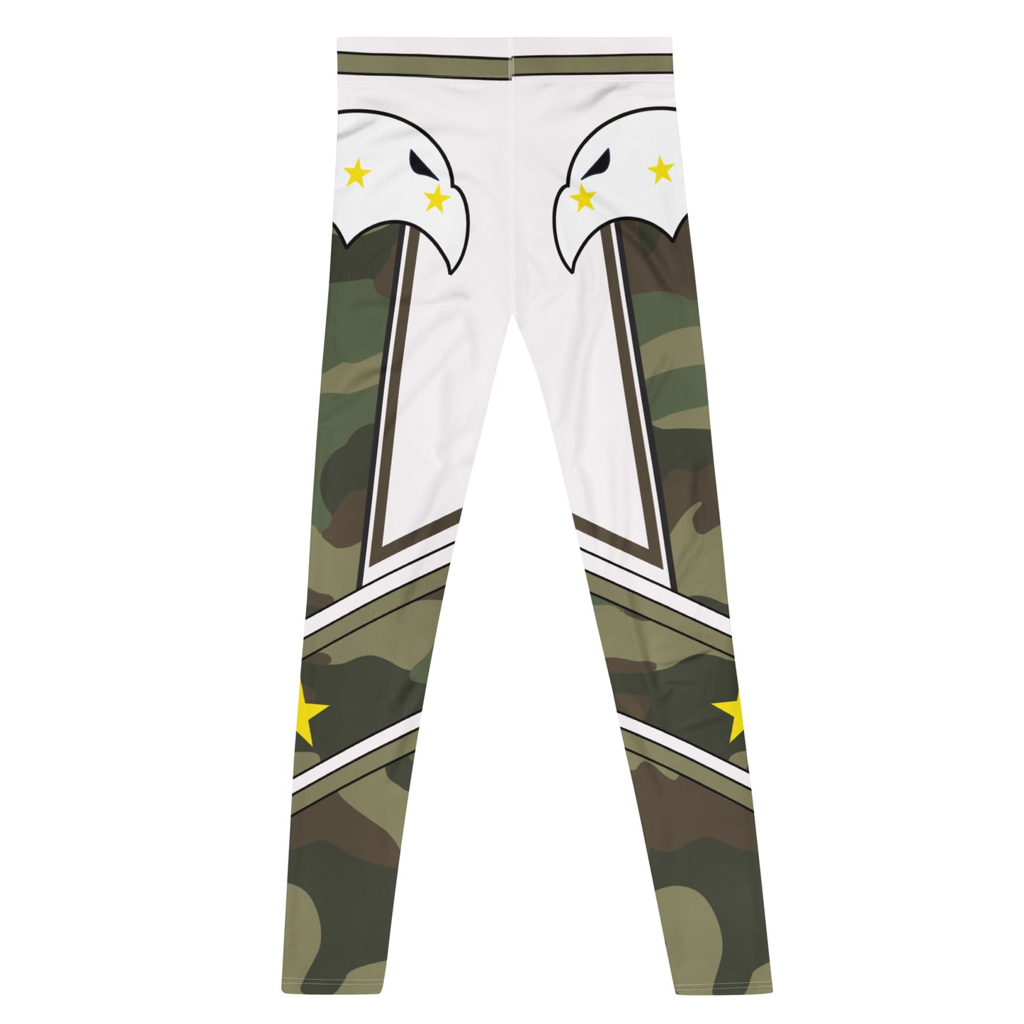 Camouflage wrestling tights for men, eagle and star chevron design, back view