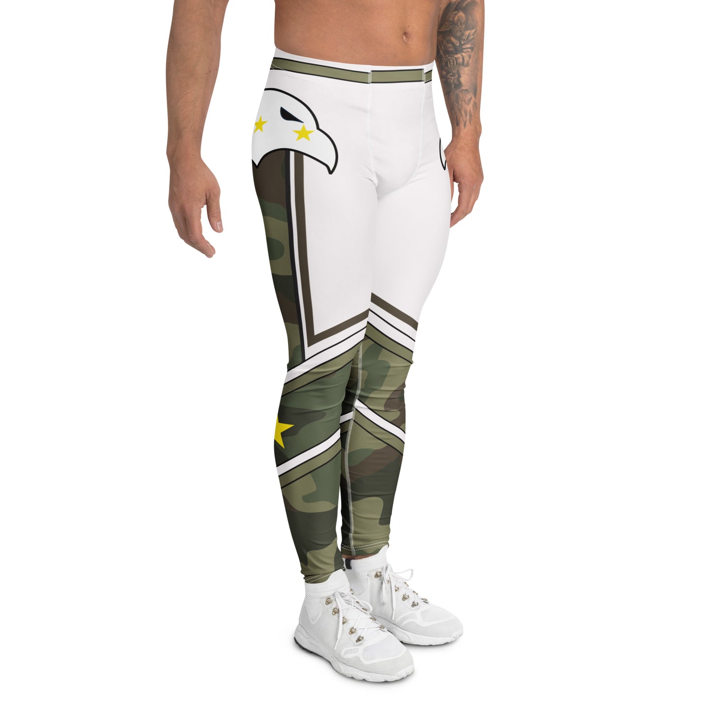 Men's camouflage cosplay leggings with eagle graphic, right profile