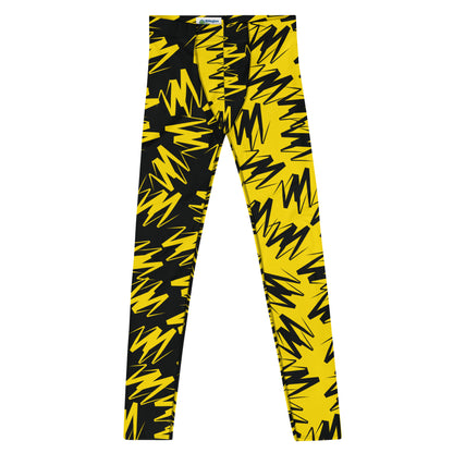 Men’s Zigzag Color Block Leggings in yellow and black lightning design – retro wrestling cosplay activewear by BillingtonPix