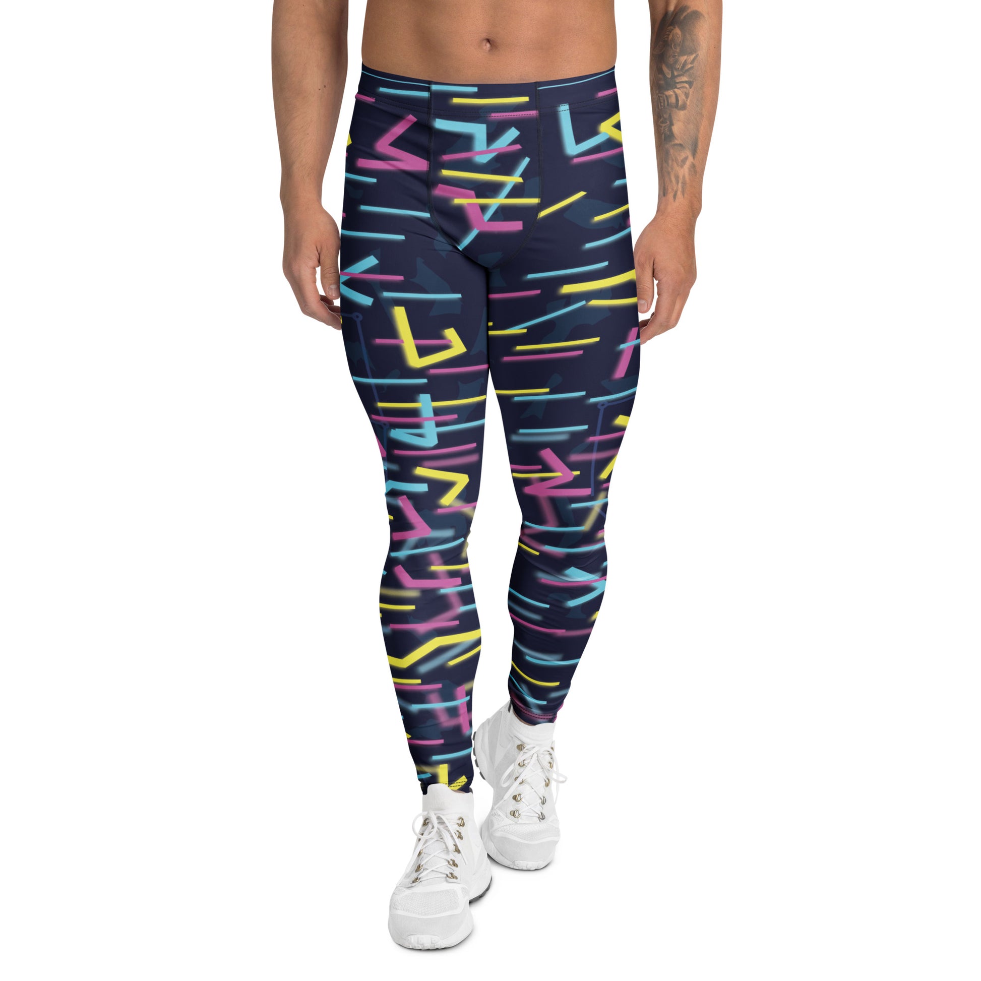 Model wearing Wildbyte neon glitch leggings from the Neon City Renegades collection.