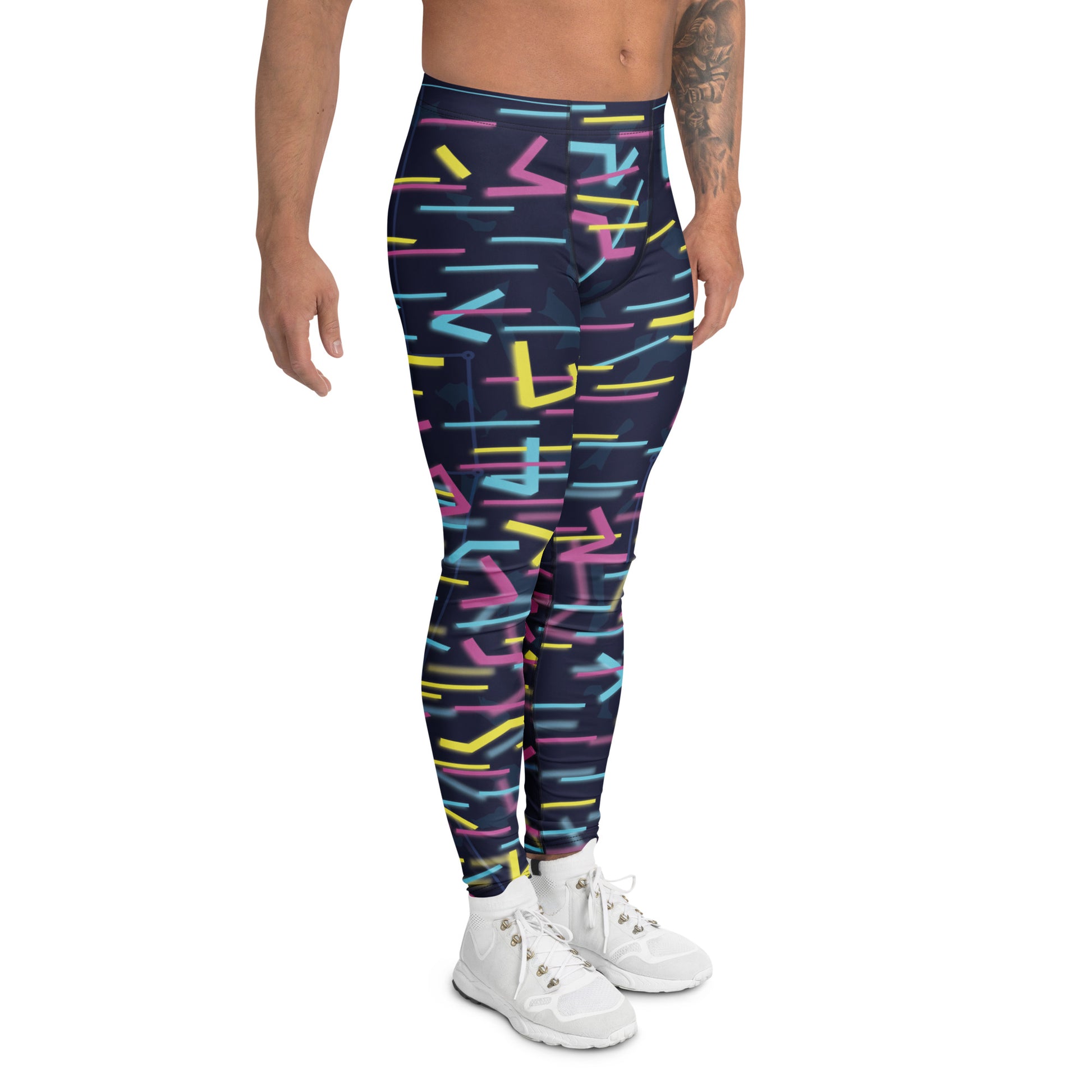 Model wearing Wildbyte neon glitch leggings from the Neon City Renegades collection.