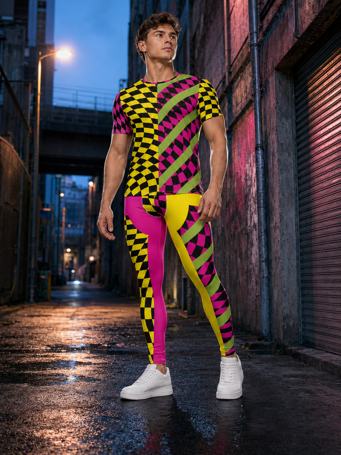 Harajuku Men's Wrestling Tights Outfit - Pink