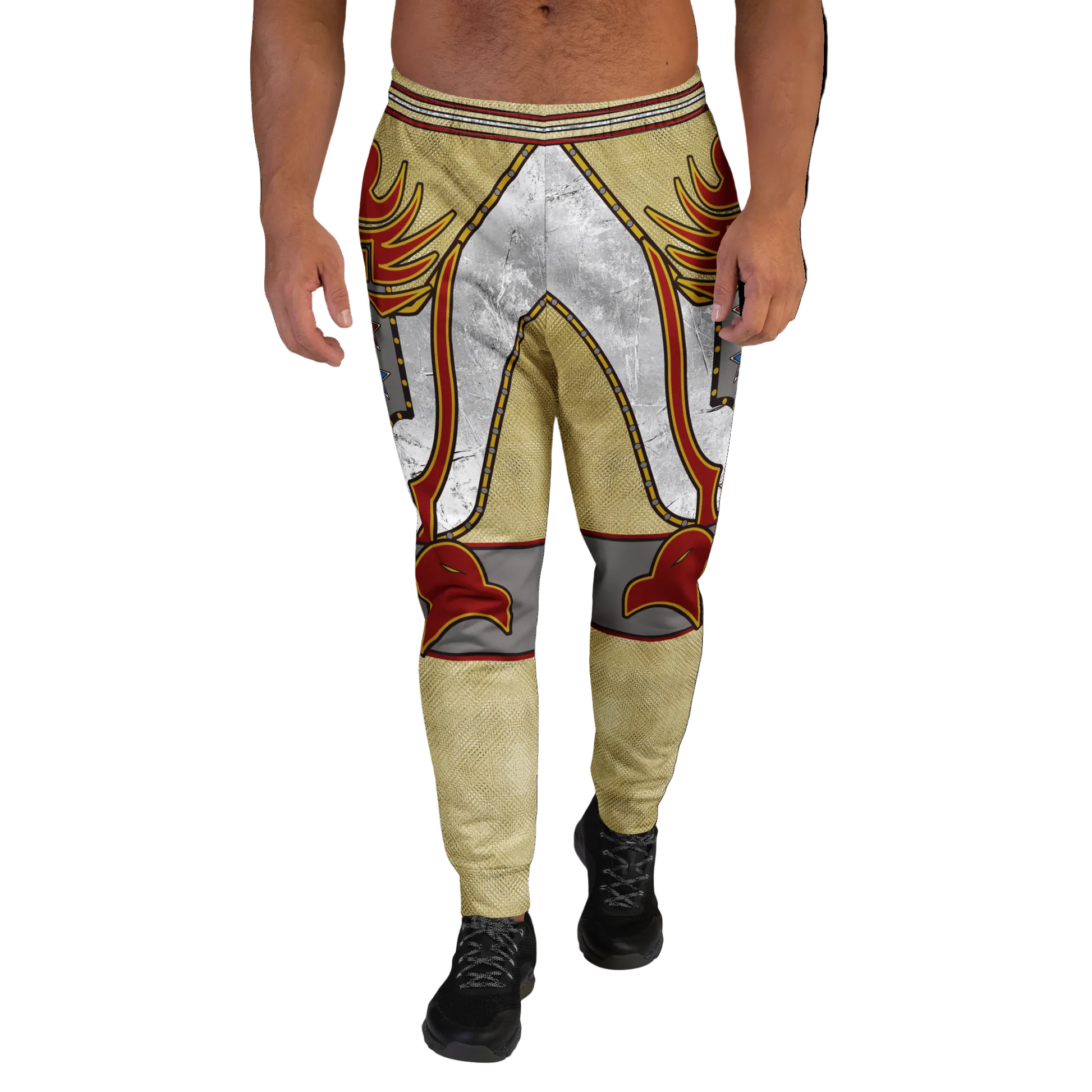 Wrestling-inspired cosplay joggers featuring star detailing and athletic fit