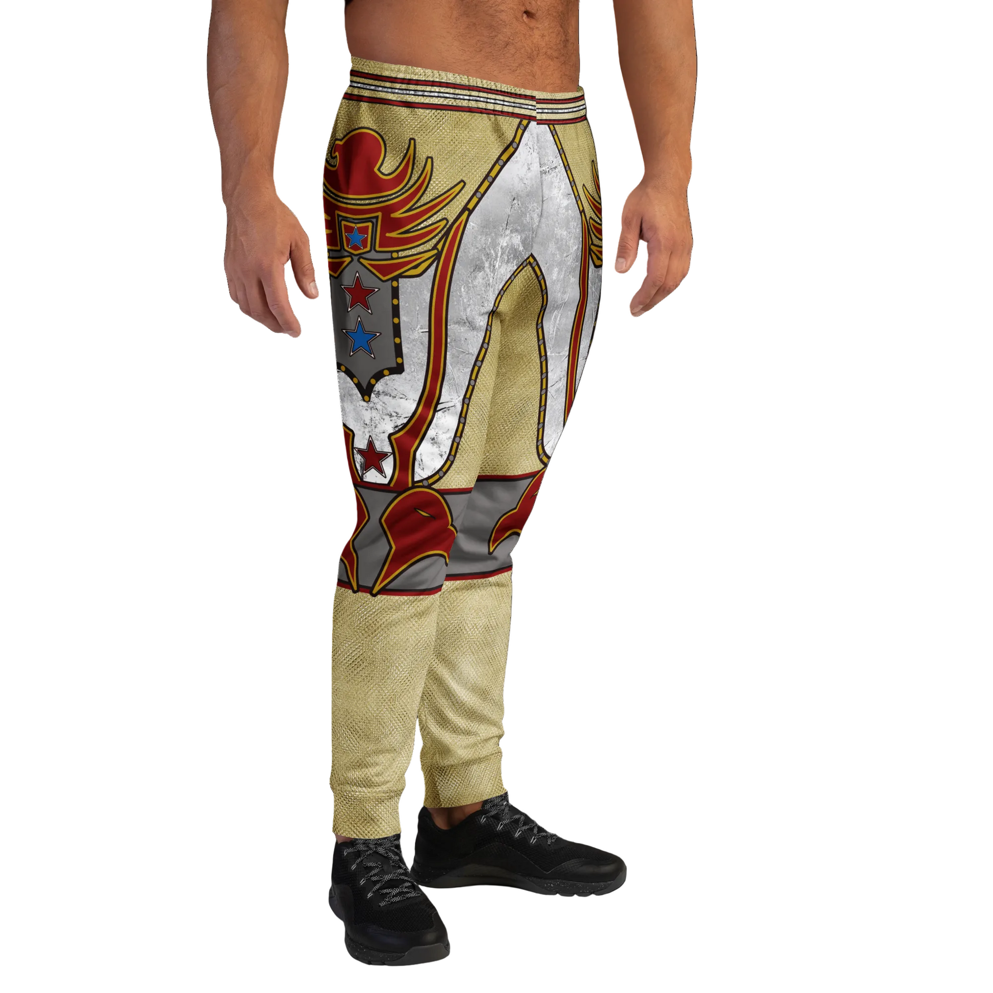 Mens leggings with a detailed design on a white background