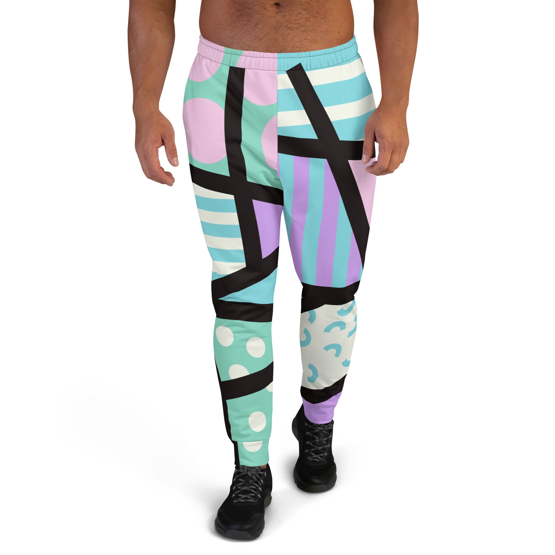 Patterned Men's Joggers | Stylish Streetwear Harajuku 80s Memphis Pastel Goth Geometric Sweatpants for men | Yami Kawaii Streetwear Fashion