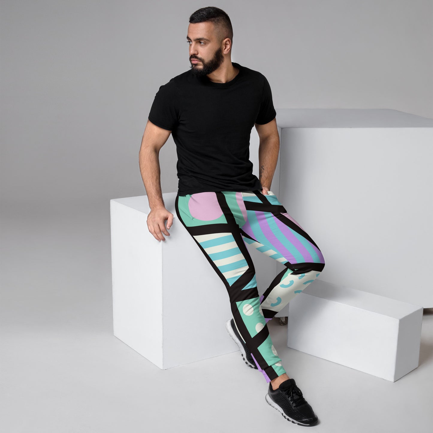 Patterned Men's Joggers | Stylish Streetwear Harajuku 80s Memphis Pastel Goth Geometric Sweatpants for men | Yami Kawaii Streetwear Fashion