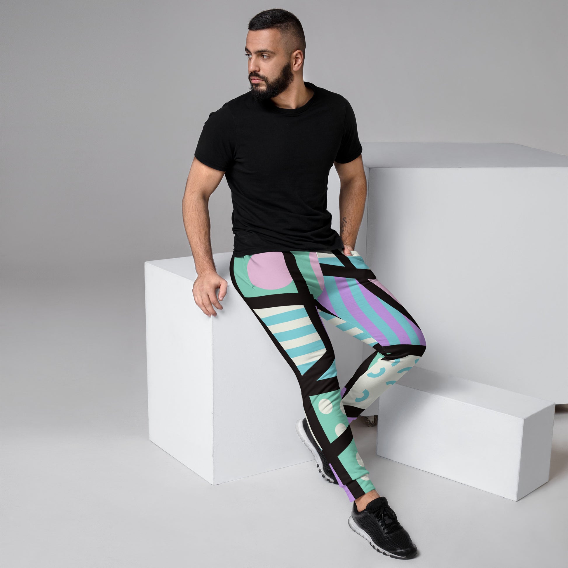 Patterned Men's Joggers | Stylish Streetwear Harajuku 80s Memphis Pastel Goth Geometric Sweatpants for men | Yami Kawaii Streetwear Fashion