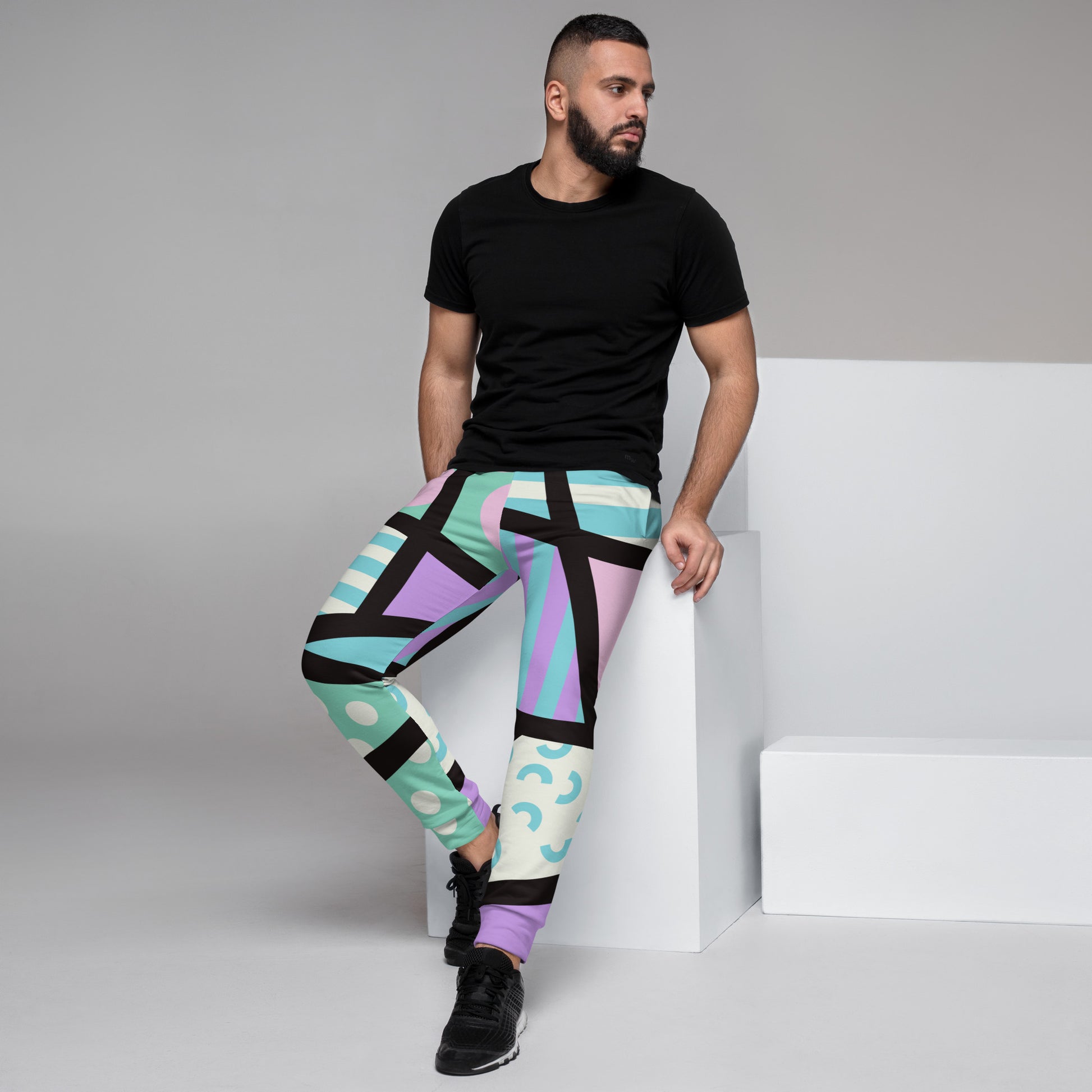 Patterned Men's Joggers | Stylish Streetwear Harajuku 80s Memphis Pastel Goth Geometric Sweatpants for men | Yami Kawaii Streetwear Fashion
