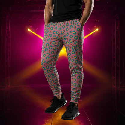 Herren-Jogginghose, Himbeer-Petrol-Leopardenmuster