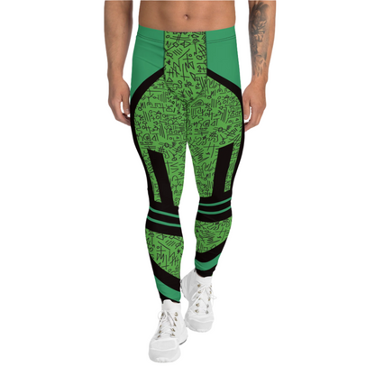 Mens Leggings Sports Leggings, Bjj Compression Spats, Gym Tights, Running Pants, Pro Wrestling Gear, Weightlifting Leggings, Pilates Pant. Green memphis design retro 80s style meggings for guys for gym, pilates or as bjj grappling spats. Fun sexy gear