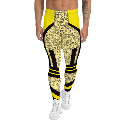 Mens Leggings Sports Leggings, Bjj Compression Spats, Gym Tights, Running Pants, Pro Wrestling Gear, Weightlifting Leggings, Pilates Pant. Yellow memphis design retro 80s style meggings for guys for gym, pilates or as bjj grappling spats. Fun sexy gear