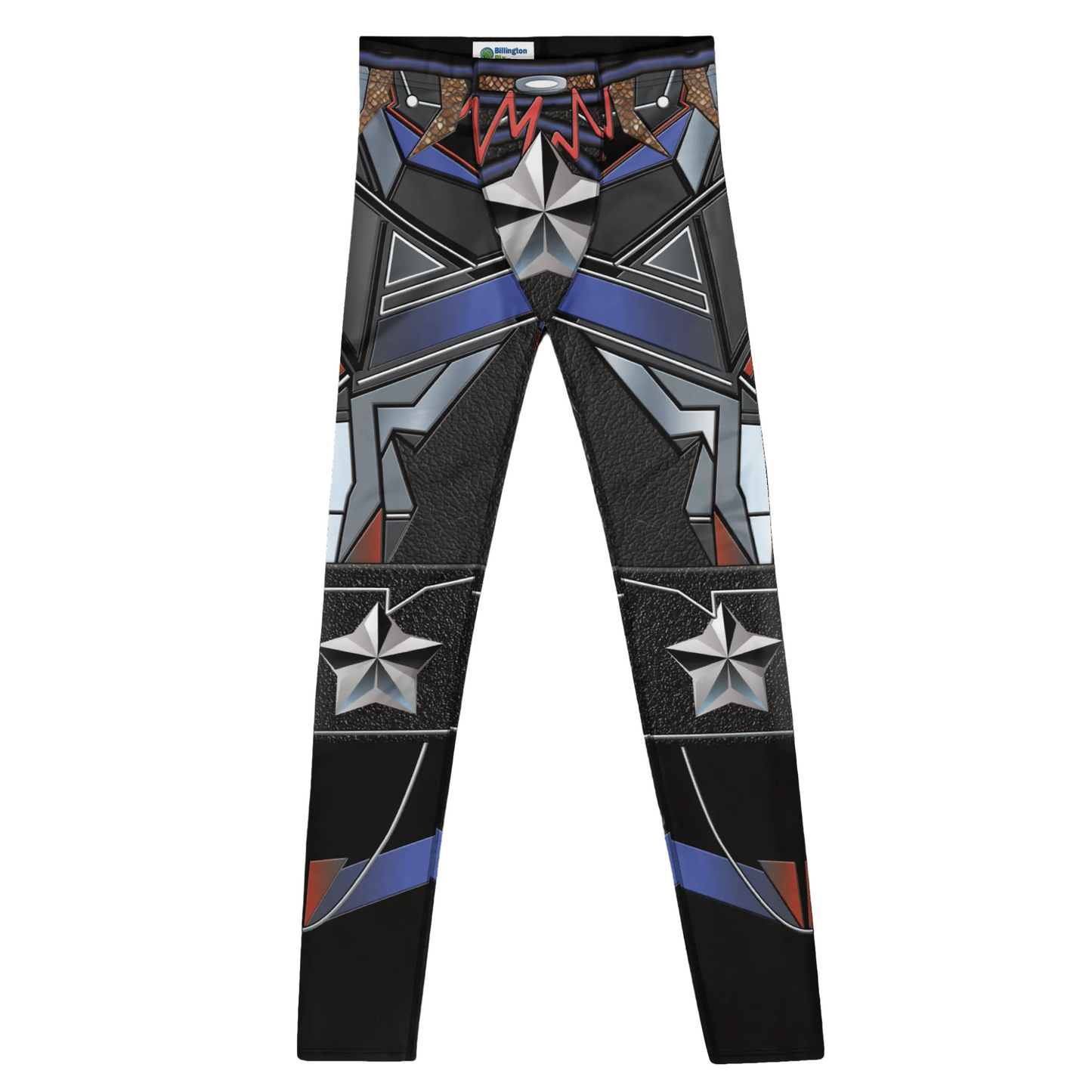 Men's leggings in geometric cyberpunk design tank top in silver, gray and blue with mock fabric eg rubber