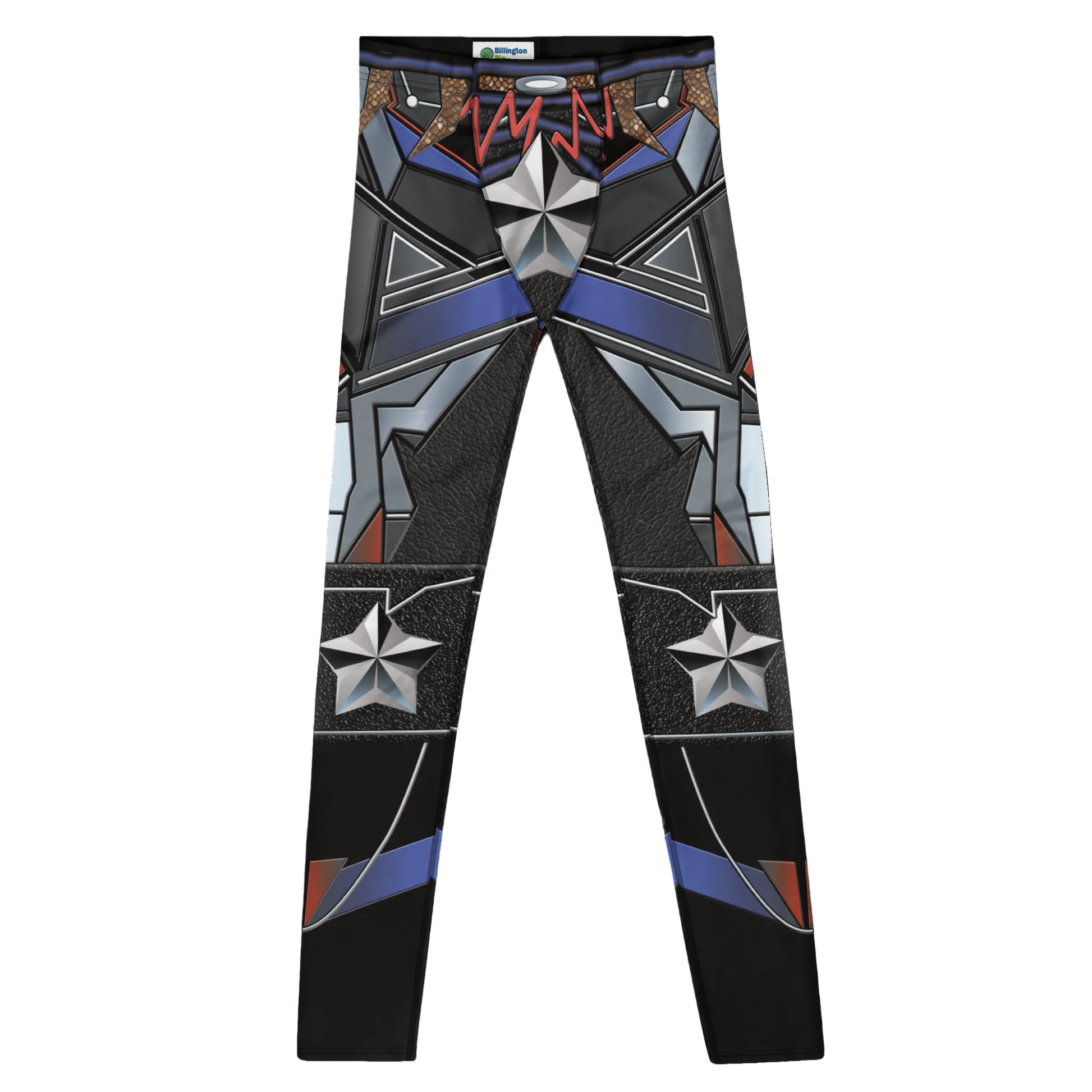 Men's leggings in geometric cyberpunk design tank top in silver, gray and blue with mock fabric eg rubber