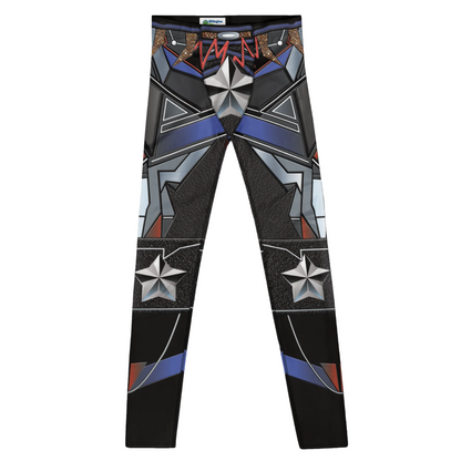 Men's leggings in geometric cyberpunk design tank top in silver, gray and blue with mock fabric eg rubber