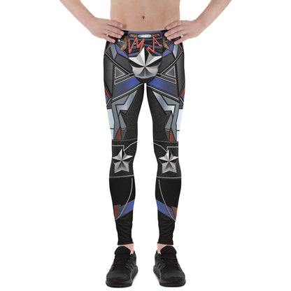 Futuristic cosplay pants in geometric design, muted colors, metallic effect, stars and power design.