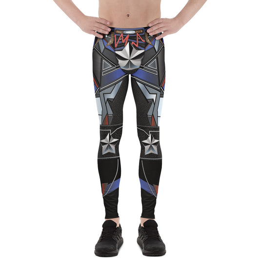 Futuristic cosplay pants in geometric design, muted colors, metallic effect, stars and power design.