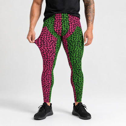Mens Leggings, Green Leopard Skin
