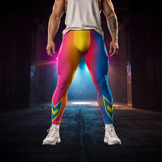 Person wearing bold luchardor leggings standing in a wrestling arena entrance tunnel