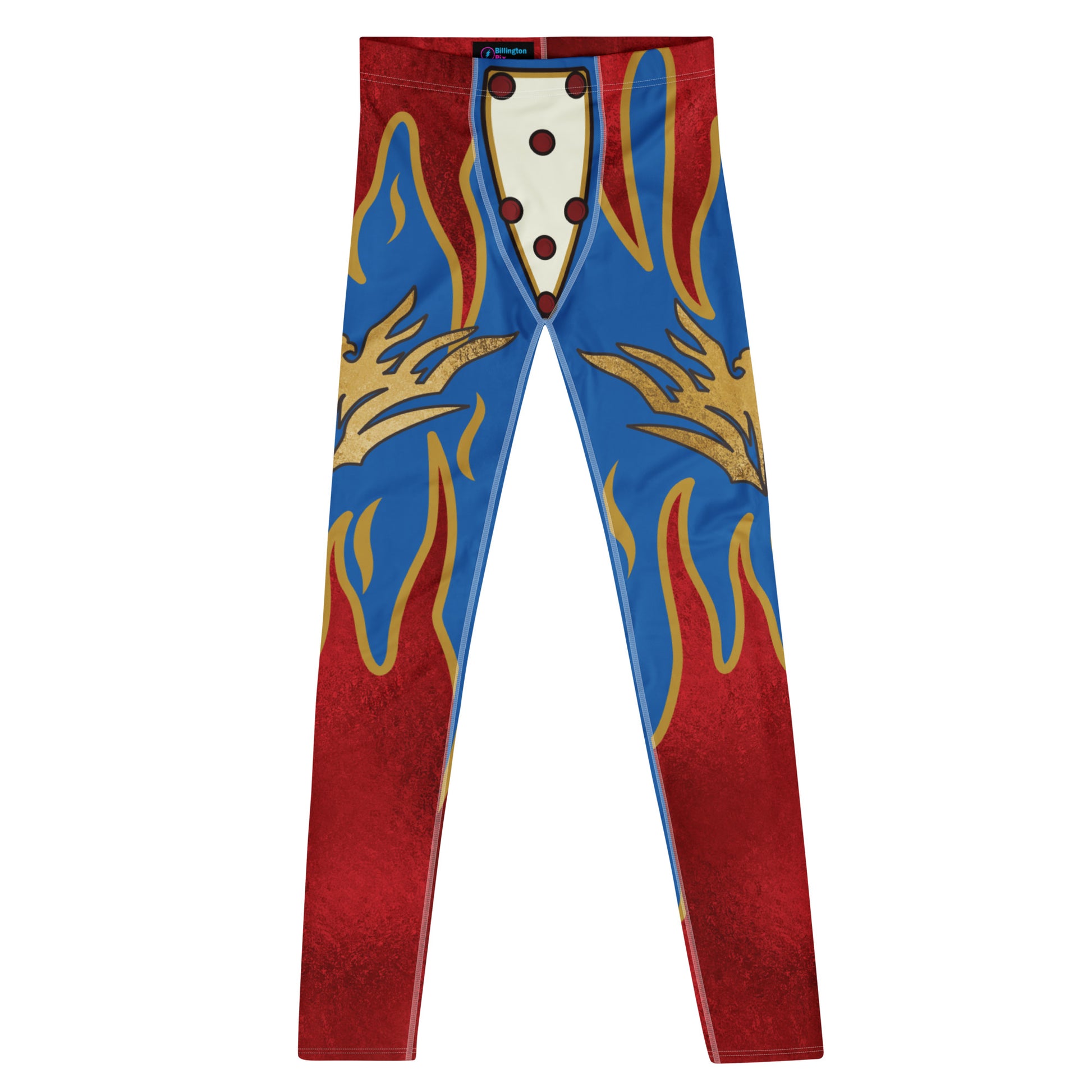 Patriotic hero flame men’s wrestling tights with eagle motif and red blue panel design