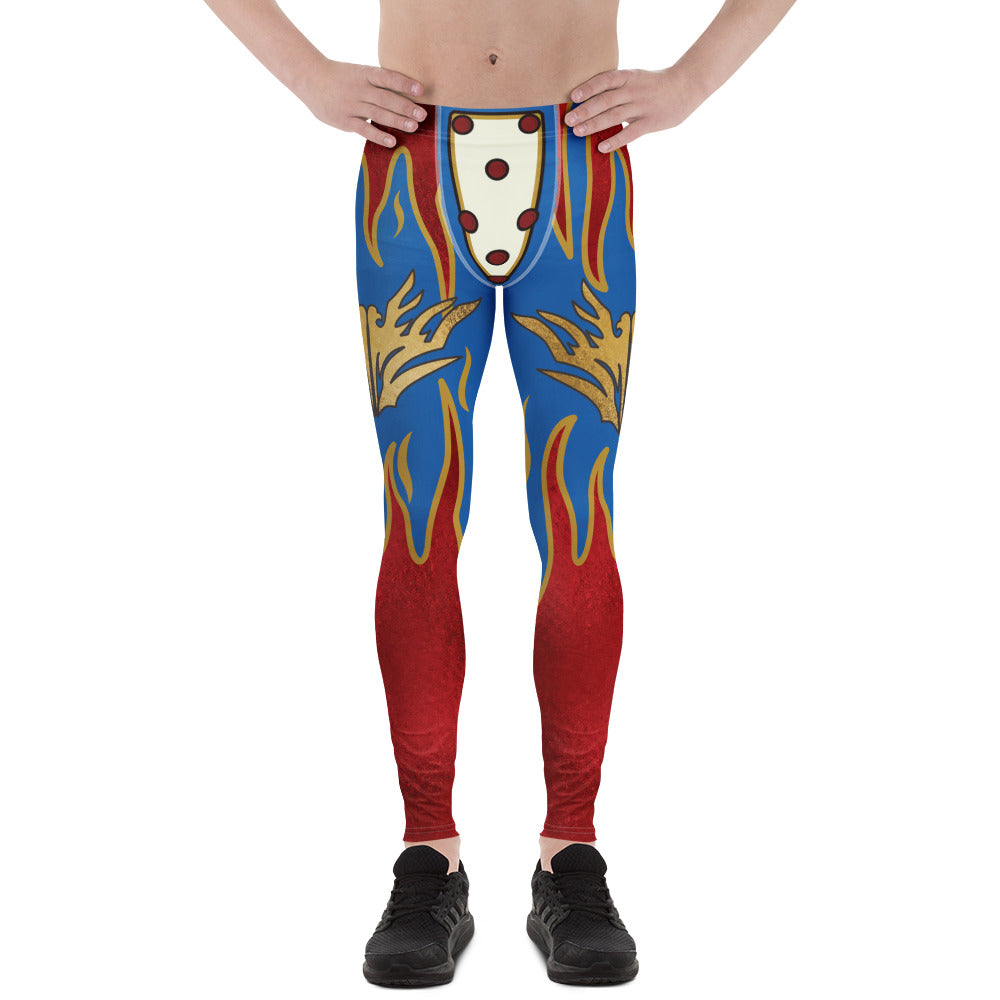 Patriotic wrestling-style men’s leggings with eagle emblem and red flame panels