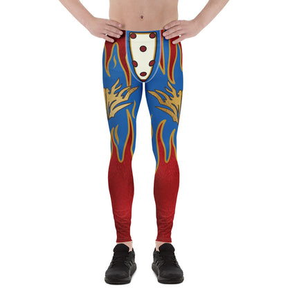 Patriotic wrestling-style men’s leggings with eagle emblem and red flame panels