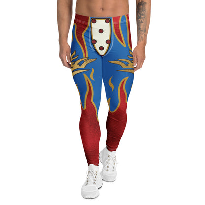 Men’s patriotic hero flame leggings with metallic eagle crest wrestling design