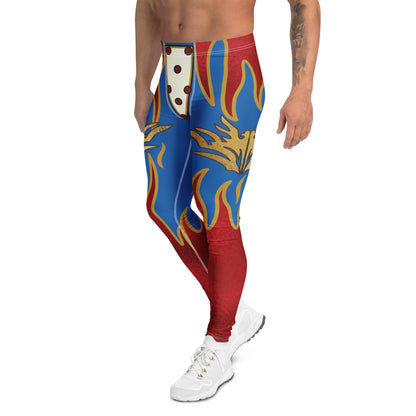 Men’s printed wrestler pants with metallic eagle crest and flame gradient leg panels