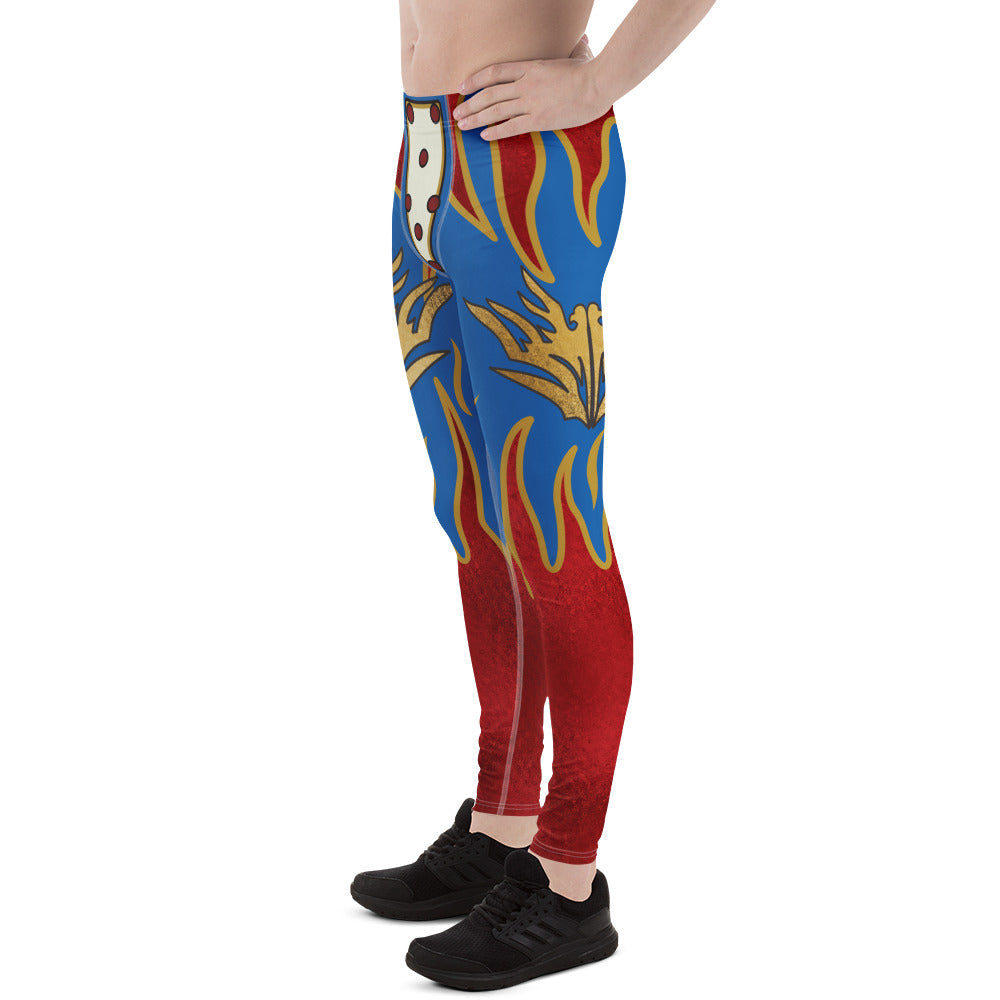 Men’s printed wrestler pants with metallic eagle crest and flame gradient leg panels